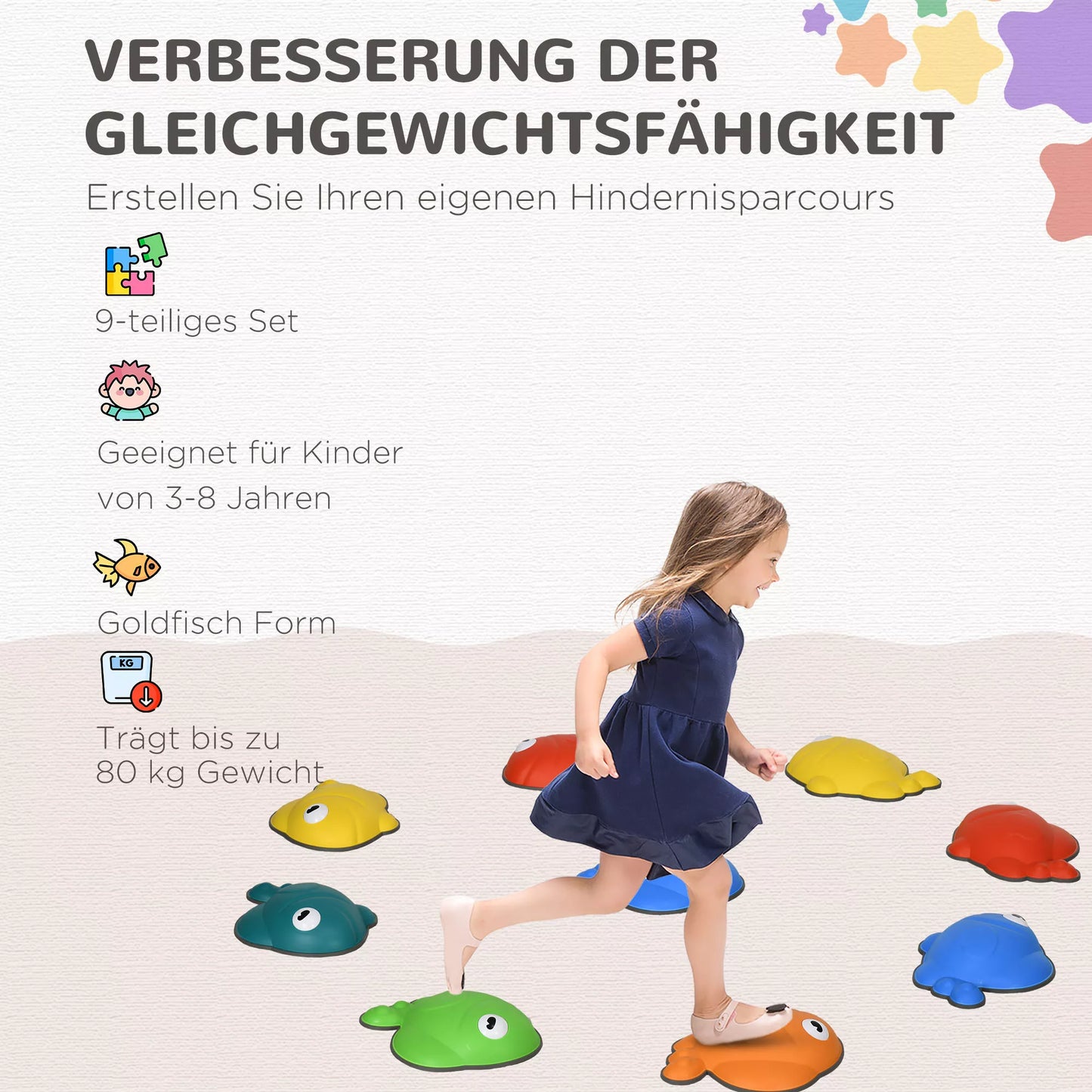 AIYAPLAY Balansinės pakopėlės, 9 vnt. rinkinys, neslystančios, sukiojamos, skirtos naudoti lauke ir viduje, spalvotos