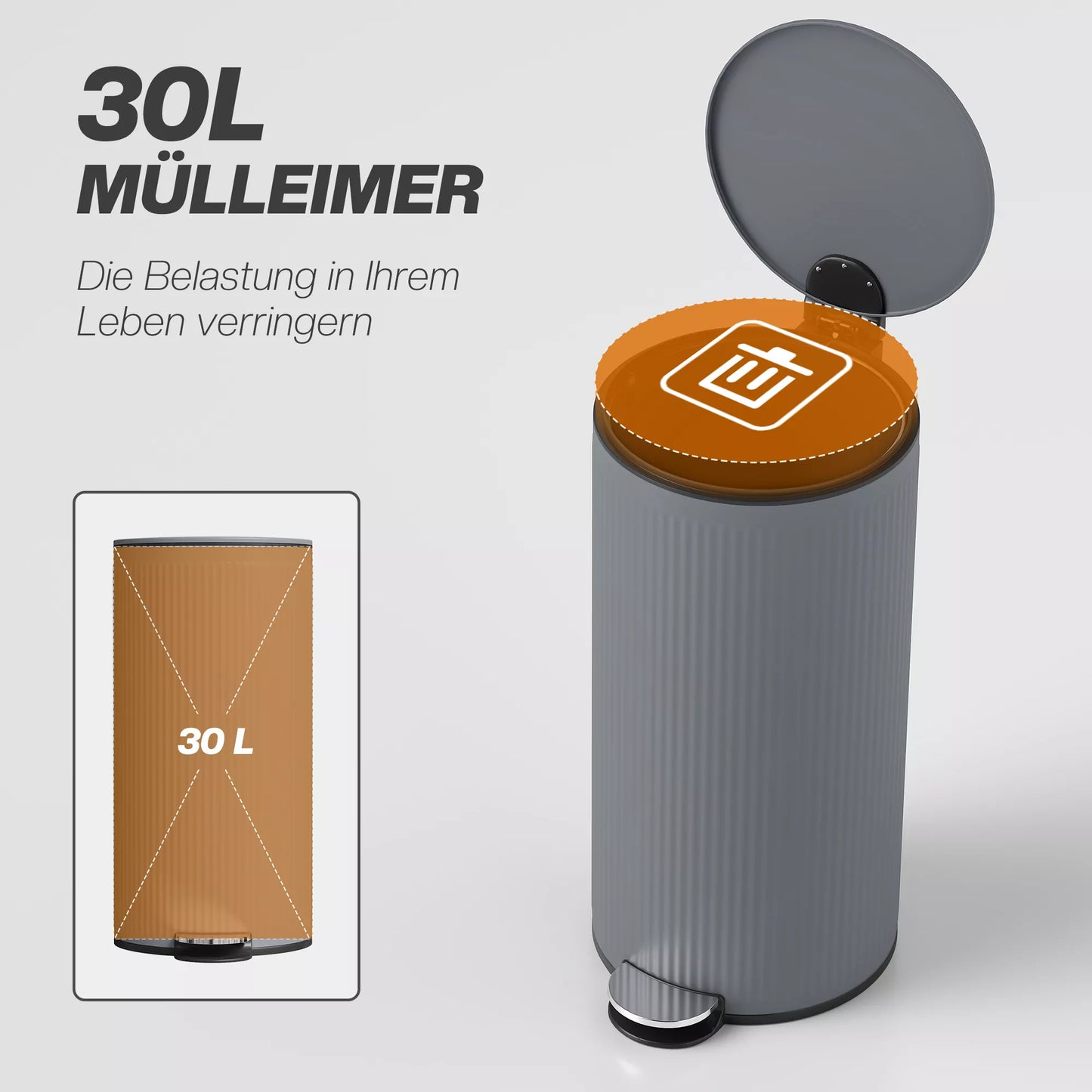 30 l šiukšlių dėžė su minkštu uždarymo dangčiu ir pedalu, metalinis vidinis konteineris, juoda, 36 x 30 x 60,5 cm