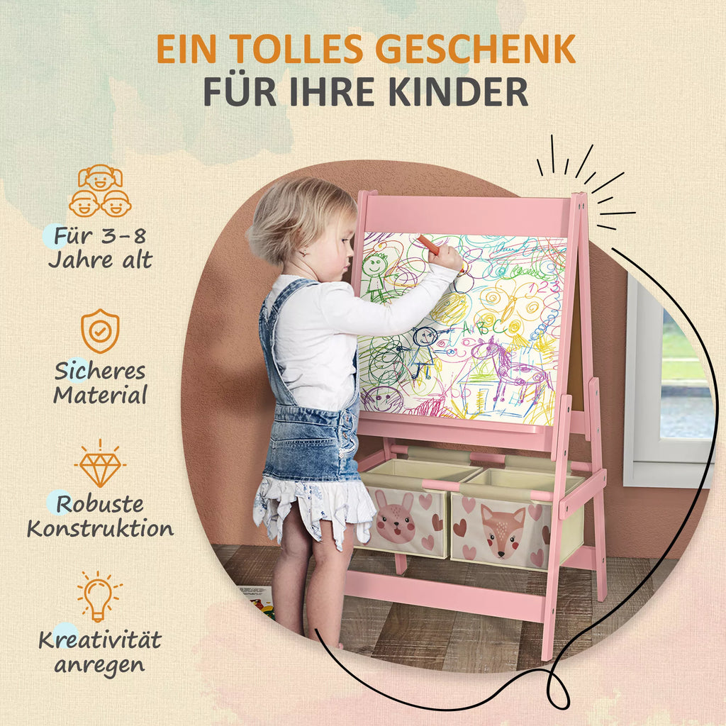 Dailės stovas 3-in-1 su krepšiais 3-8 metų vaikams, rožinis
