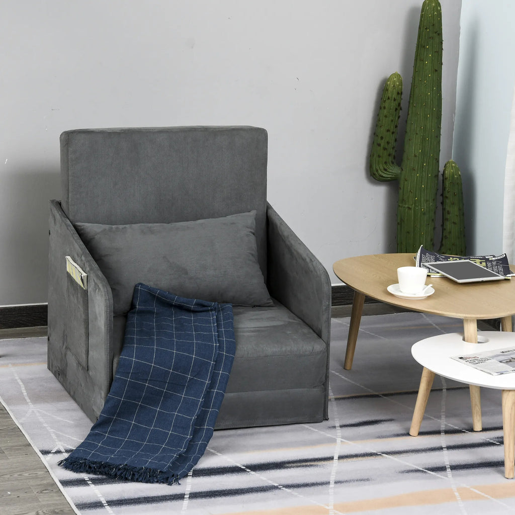 Miegamasis sofos Sofos lova Vienvietė sofa Skalbiama danga 2 šoninės kišenės Pagalvės Metalo Pilka 70 x 76 x 77 cm