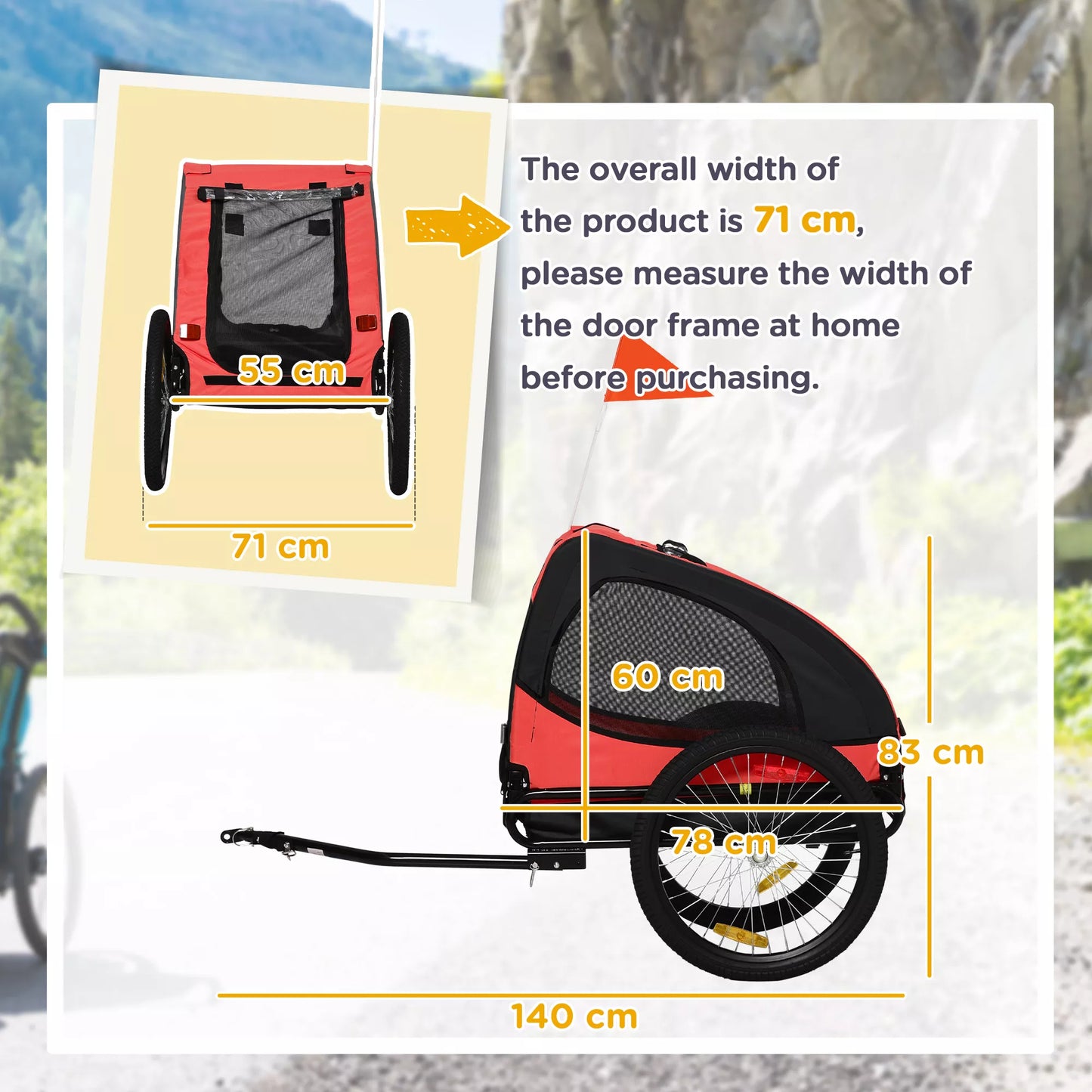 Šunų priekaba, sulankstomas dviračio priekaba šunims, atspari vandeniui, Oksfordo audinys, metalas, 140 x 71 x 83 cm, Raudona