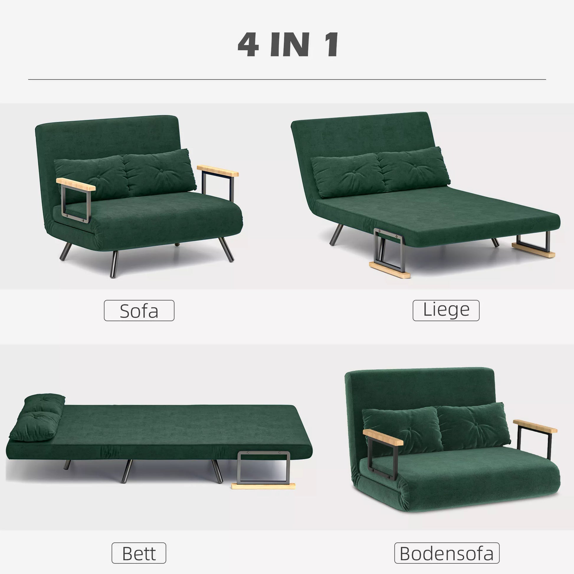 Miegama sofa 2 vietų sofa, aksominė sofa, miegojimo funkcija, su 2 pagalvėlėmis, aksomo išvaizda, natūrali + žalia