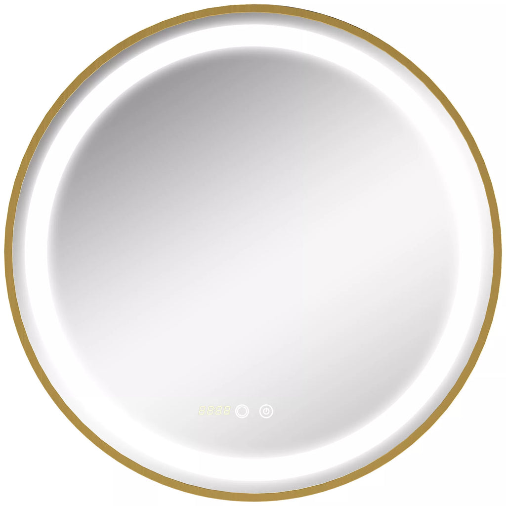 Apvalus veidrodis su LED apšvietimu ir auksiniu rėmu