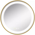 Apvalus veidrodis su LED apšvietimu ir auksiniu rėmu