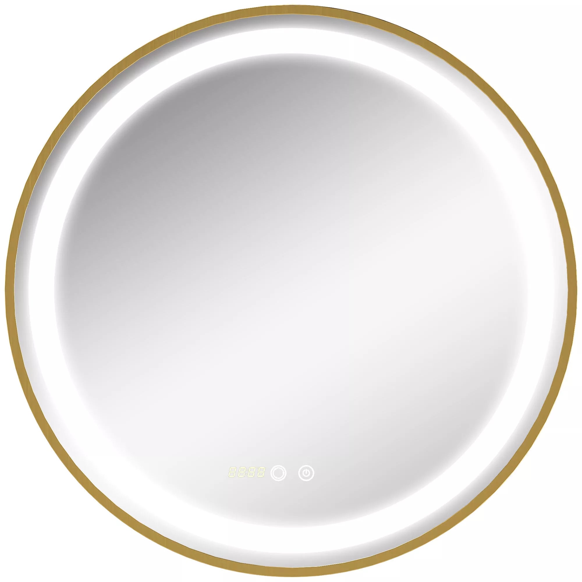 Apvalus veidrodis su LED apšvietimu ir auksiniu rėmu