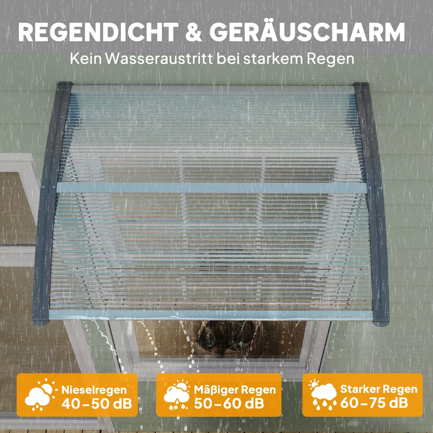 Stogelis prie įėjimo, Stogelis virš durų, Stogelis įėjimams ir langams, 100I x 75P x 23A cm, Sidabrinis