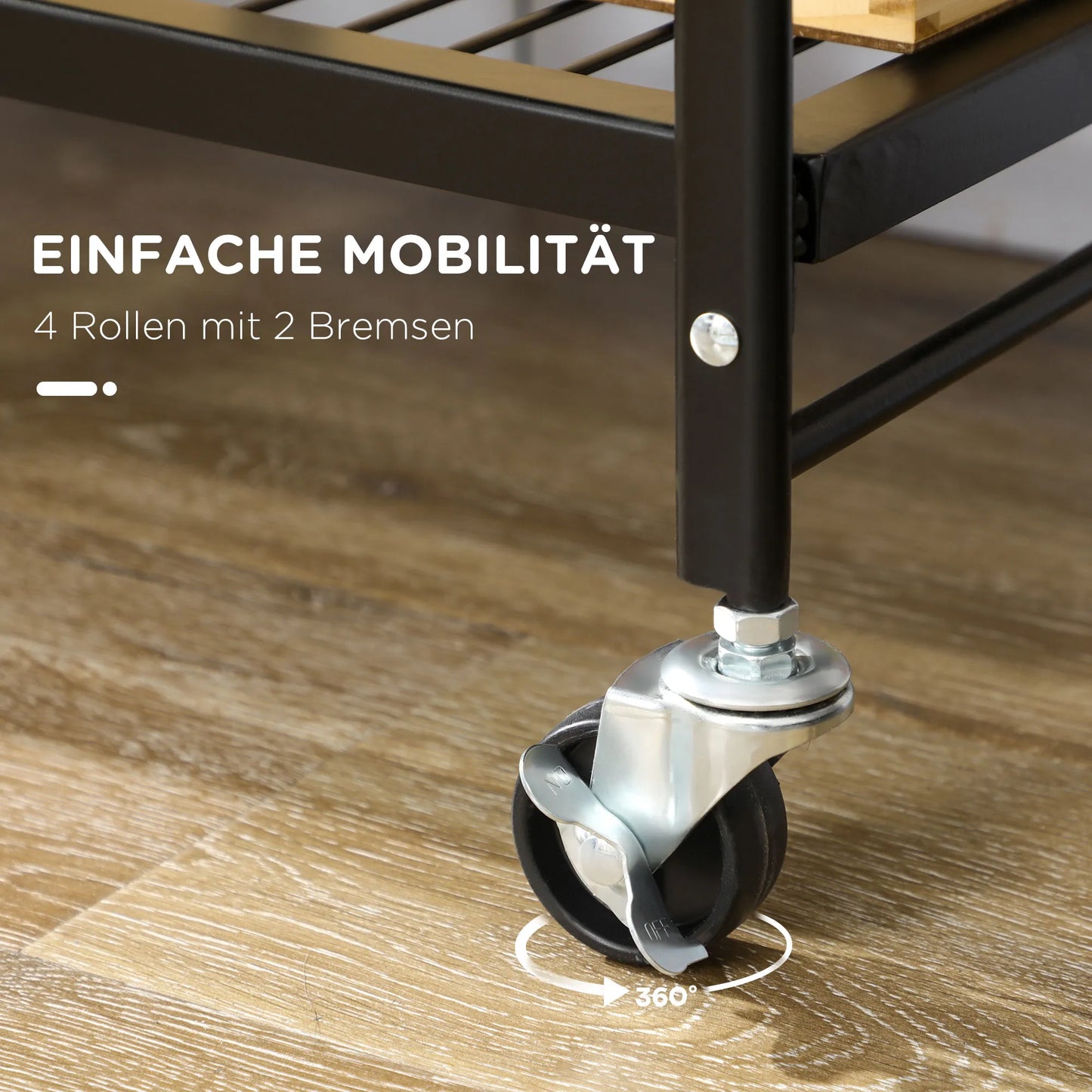 Pramoninio dizaino virtuvės vežimėlis, su 3 lentynomis, daugiafunkcis, patiekalų vežimėlis, 4 ratai, sulankstomas, rudas + juodas