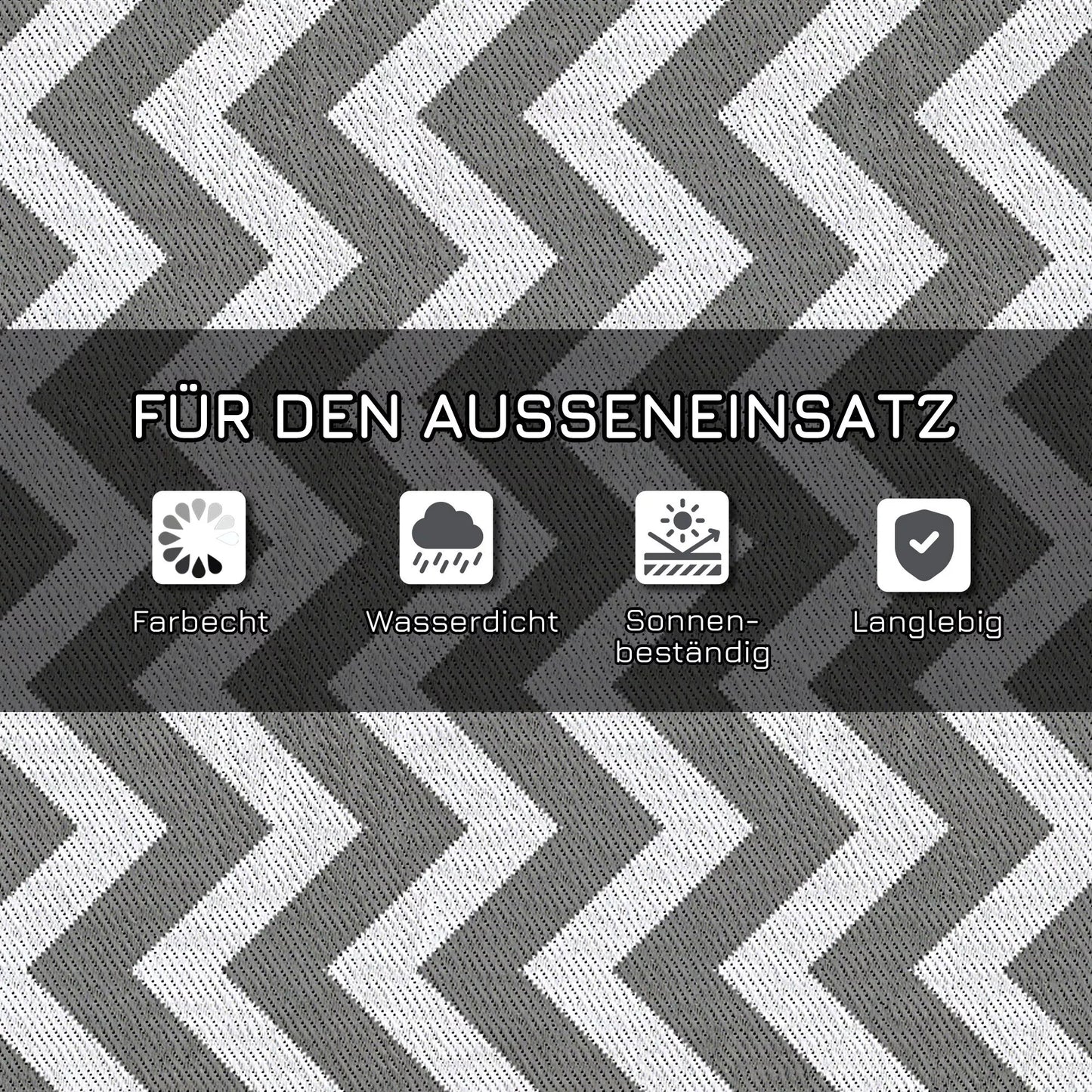 Lauko kilimas, atsparus vandeniui, dvipusis dizainas, aukštos kokybės plastiko pluoštas, šviesiai pilkas+baltas, 121 x 182 cm