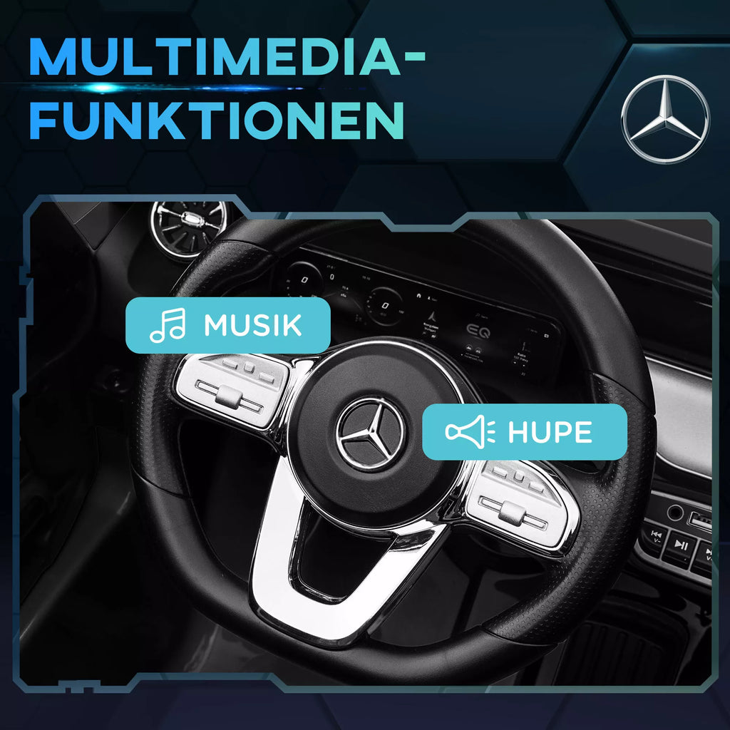 Elektrinis vaikų automobilis, licencijuotas „Mercedes-Benz EQA“, 3–8 km/h, muzika, žibintai, signalas, nuotolinis valdymas, juodos spalvos