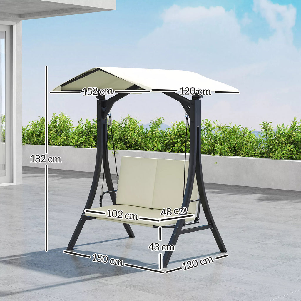 Lauko, sodo  sūpynės su reguliuojamu saulės stogu, sėdimoji dalis, 2 vietos, iki 220 kg, 150 x 120 x 182 cm, kreminė balta
