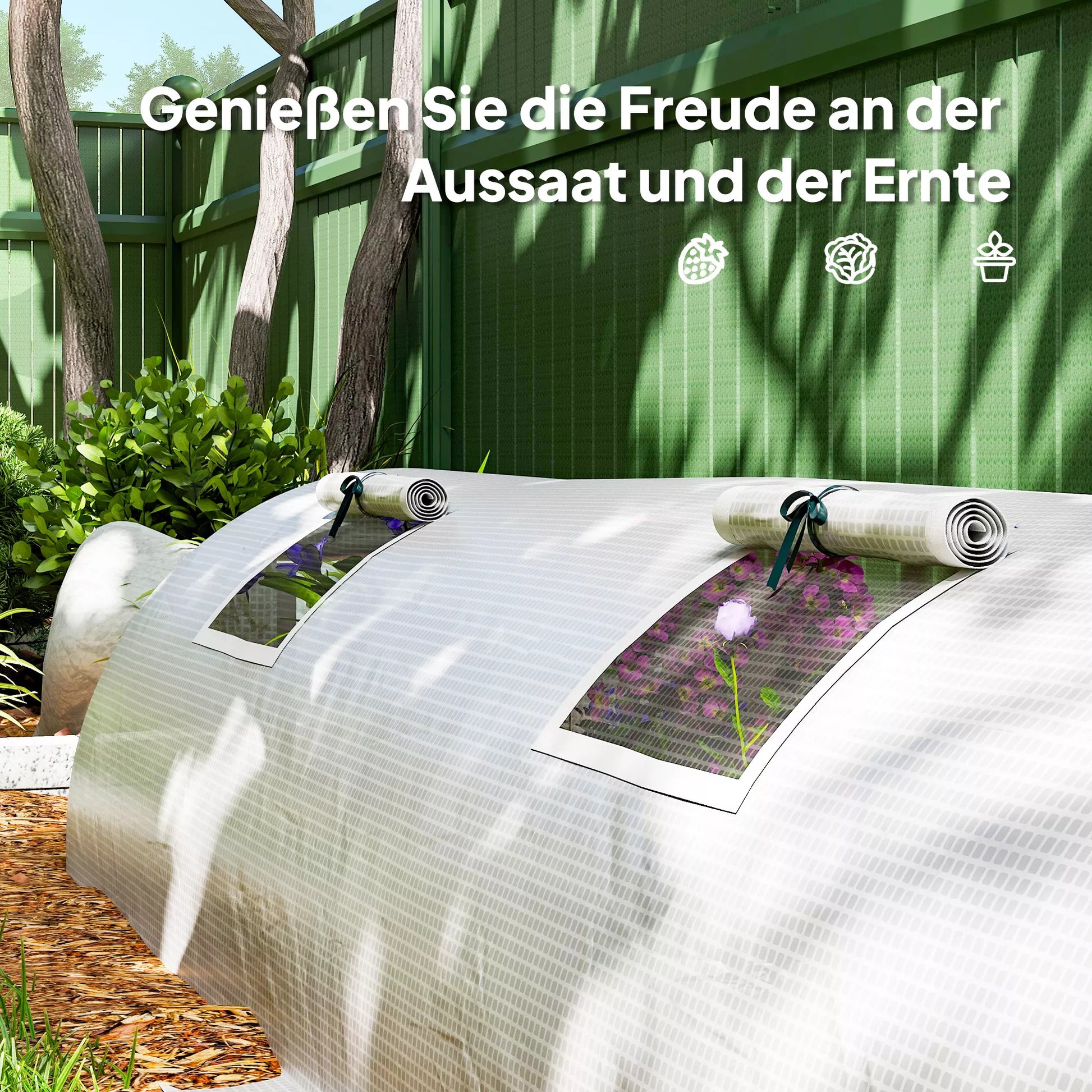 Plėvelės šiltnamis, mini tunelinis šiltnamis su tinkliniu langu, atsparus UV spinduliams, plastikinė plėvelė, 300 x 80 x 45 cm, baltas