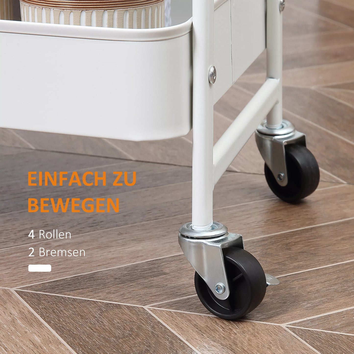 3 pakopų patiekalų vežimėlis virtuvės vežimėlis su ratukais rankena virtuvės lentyna su krepšiu ir dangčiu riedantis vežimėlis universalus vežimėlis virtuvei biurui vonios kambariui, baltas