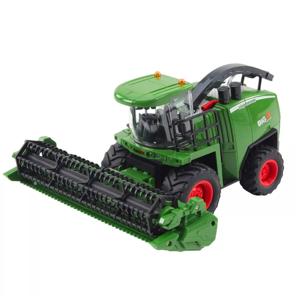 Nuotoliniu būdu valdomas žaislinis siloso kombainas, 2.4 GHz, 1:24 mastelis, su priedais, žalias
