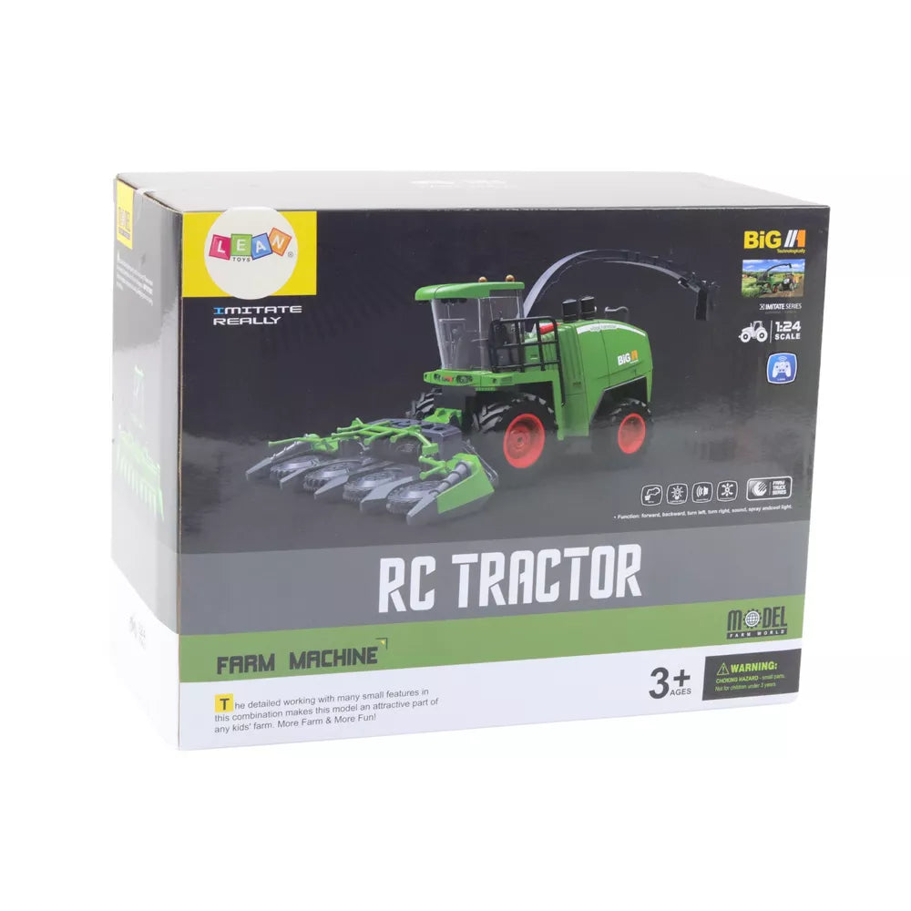Nuotoliniu būdu valdomas žaislinis siloso kombainas, 2.4 GHz, 1:24 mastelis, su priedais, žalias