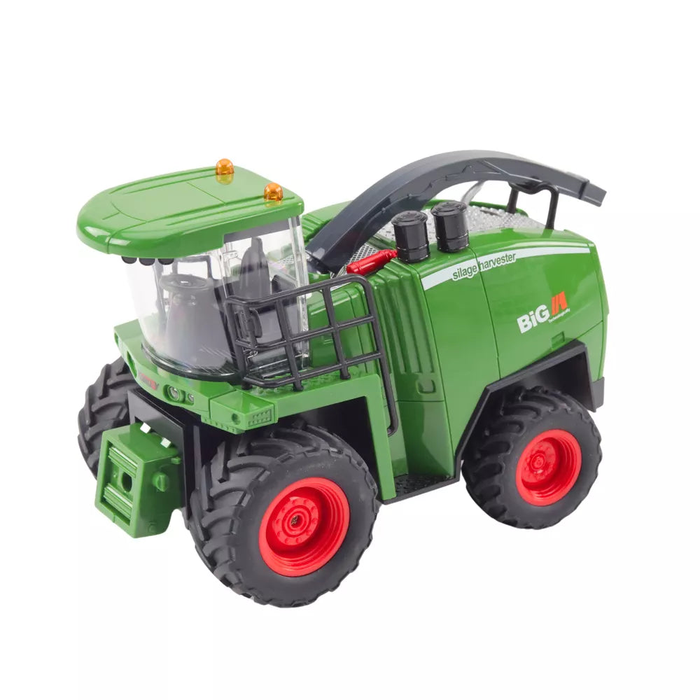 Nuotoliniu būdu valdomas žaislinis siloso kombainas, 2.4 GHz, 1:24 mastelis, su priedais, žalias