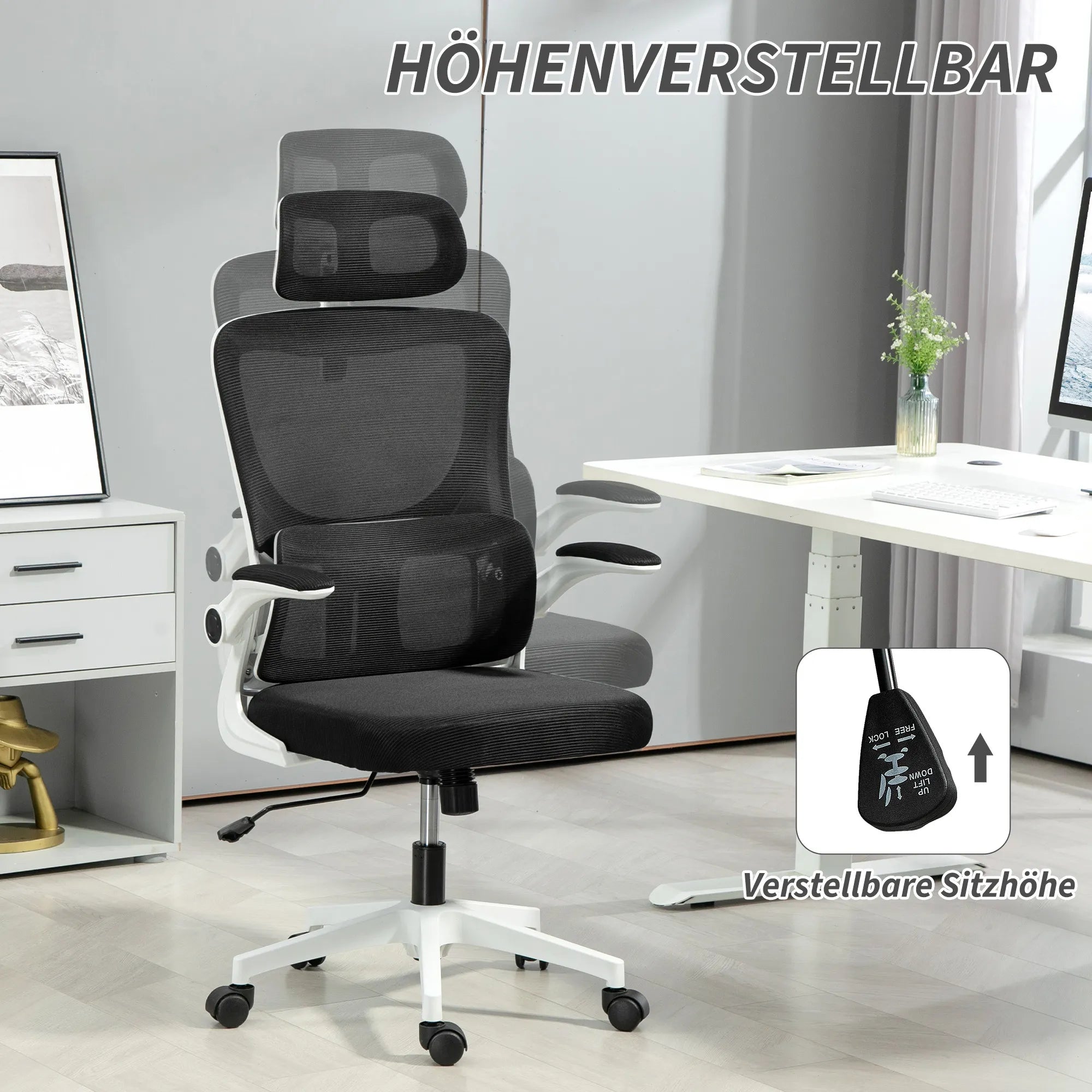 Ergonominė biuro kėdė su tinkleliu reguliuojamu aukščiu juoda