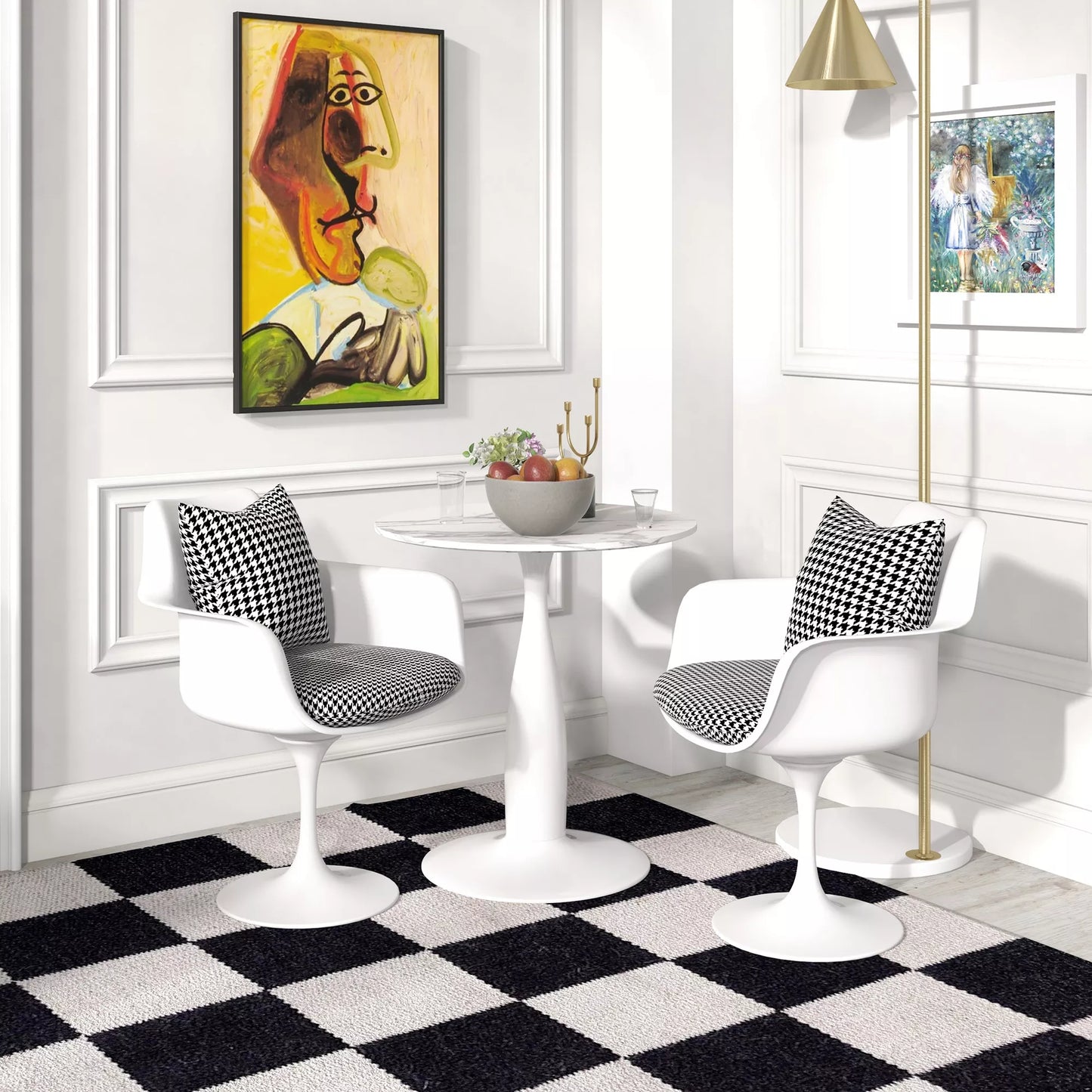 Apvalus valgomojo stalas, milteliniu būdu dengtas plienas, MDF su melaminu, neslystančios kojelės, 70 x 74 cm, baltas