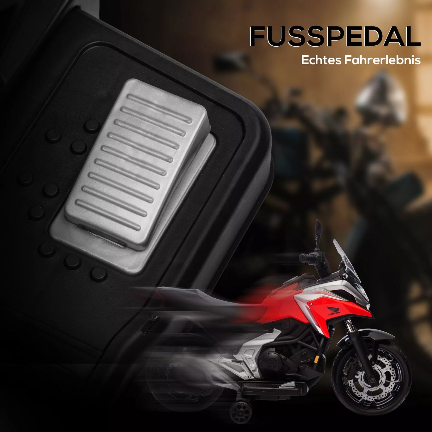 Elektrinis vaikiškas motociklas Honda, 3 km/h, su muzika ir šviesomis, 3-6 metai, iki 30 kg, Raudonas