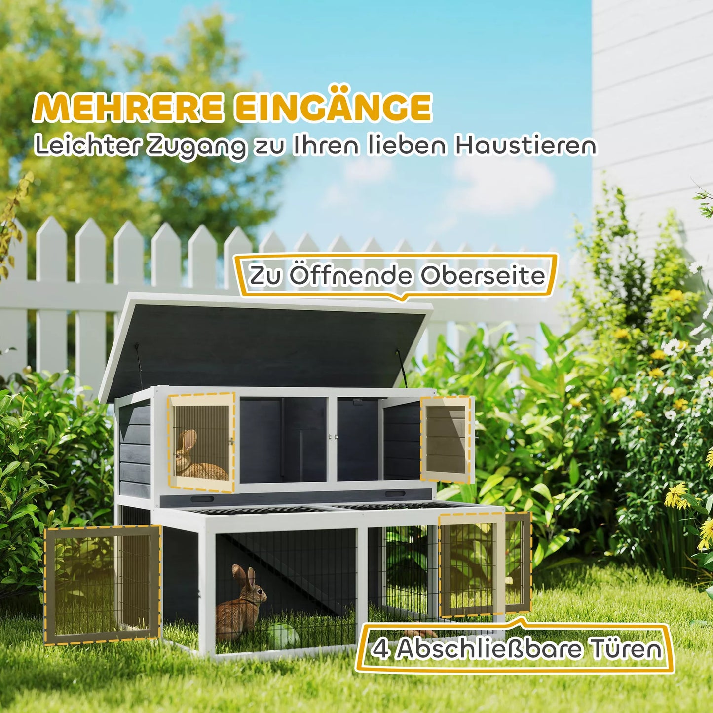 2 aukštų triušių narvas su atverčiamu stogu Triušių narvas iš masyvios medienos Žiemai pritaikytas dviejų aukštų namelis 122x95x93,5 cm Pilkos spalvos