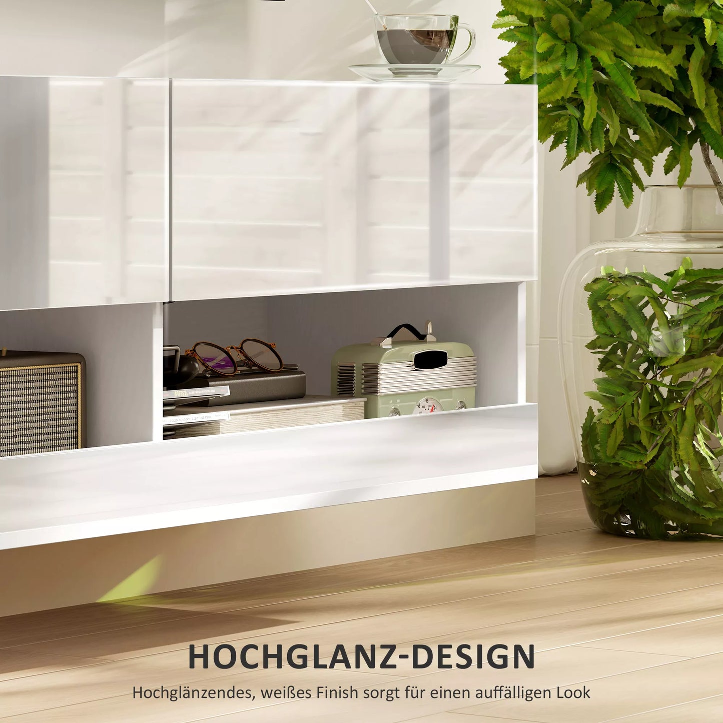 Sieninė TV spintelė su LED apšvietimu, 16 mirksėjimo režimų, atviros lentynos, 120 x 35 x 40,5 cm, balta