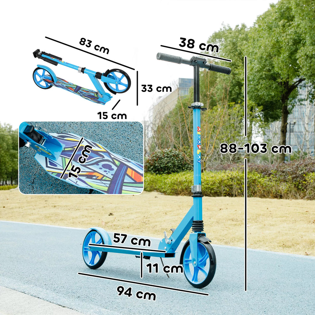 Tretroller, aukščio reguliuojamas, galinis stabdys, sulankstomas, 100 kg apkrova, mėlynas