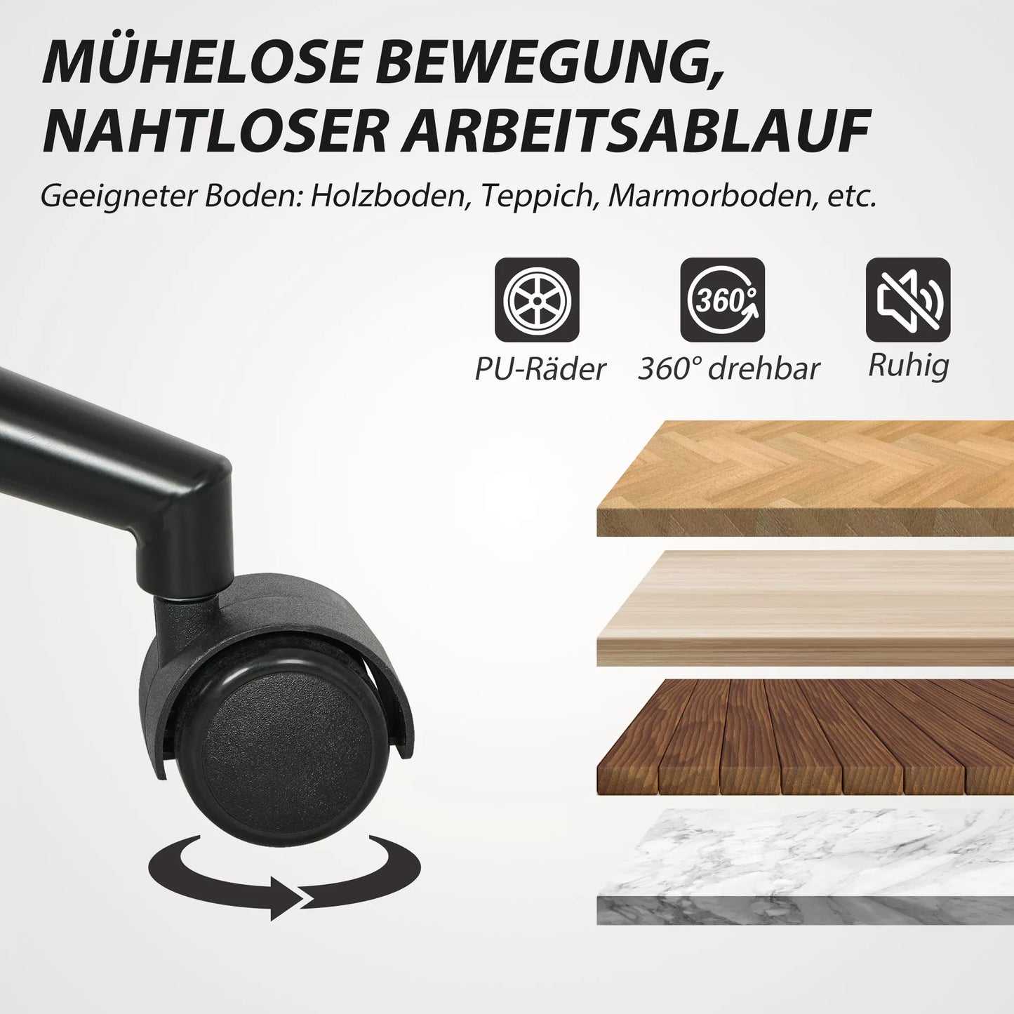 Riedantis biuro krėslas su audinio apmušalu, atramomis rankoms, 5 ratukais, sukamasis, kreminės baltos spalvos