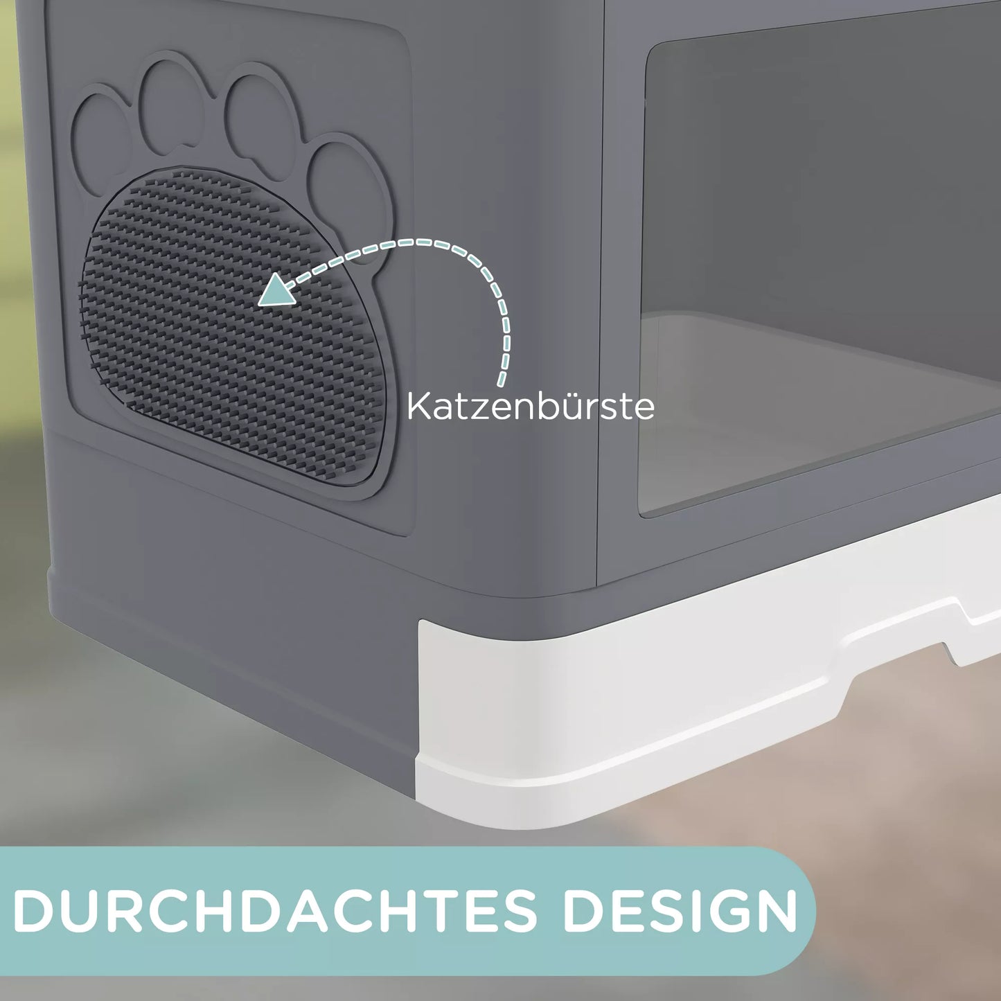 Kačių tualetas su dangčiu, 2 įėjimai, 48,5 x 38 x 36,5 cm, Pilka + Balta