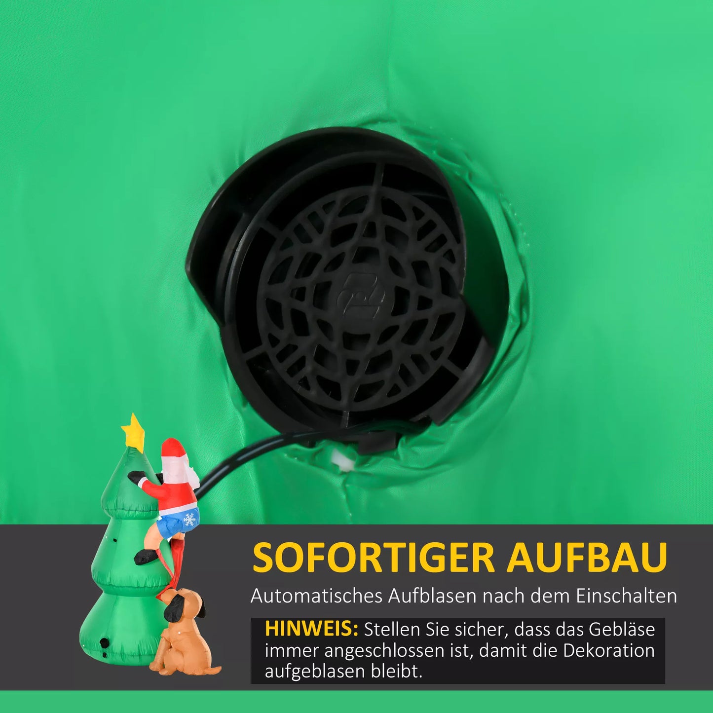 Pripučiamas Kalėdų eglutė, Kalėdinė dekoracija, 1,8 m, su pūstuvu, 123 cm x 85 cm x 180 cm, Žalia + Raudona