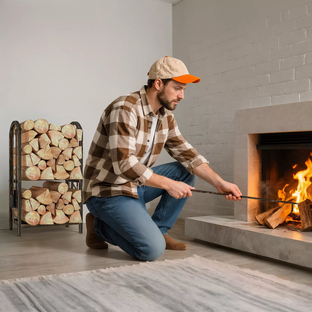 Kaminwood shelf for indoor use 43 x 30 x 74 cm 2-tier firewood shelf with 4 fireplace tools, hooks