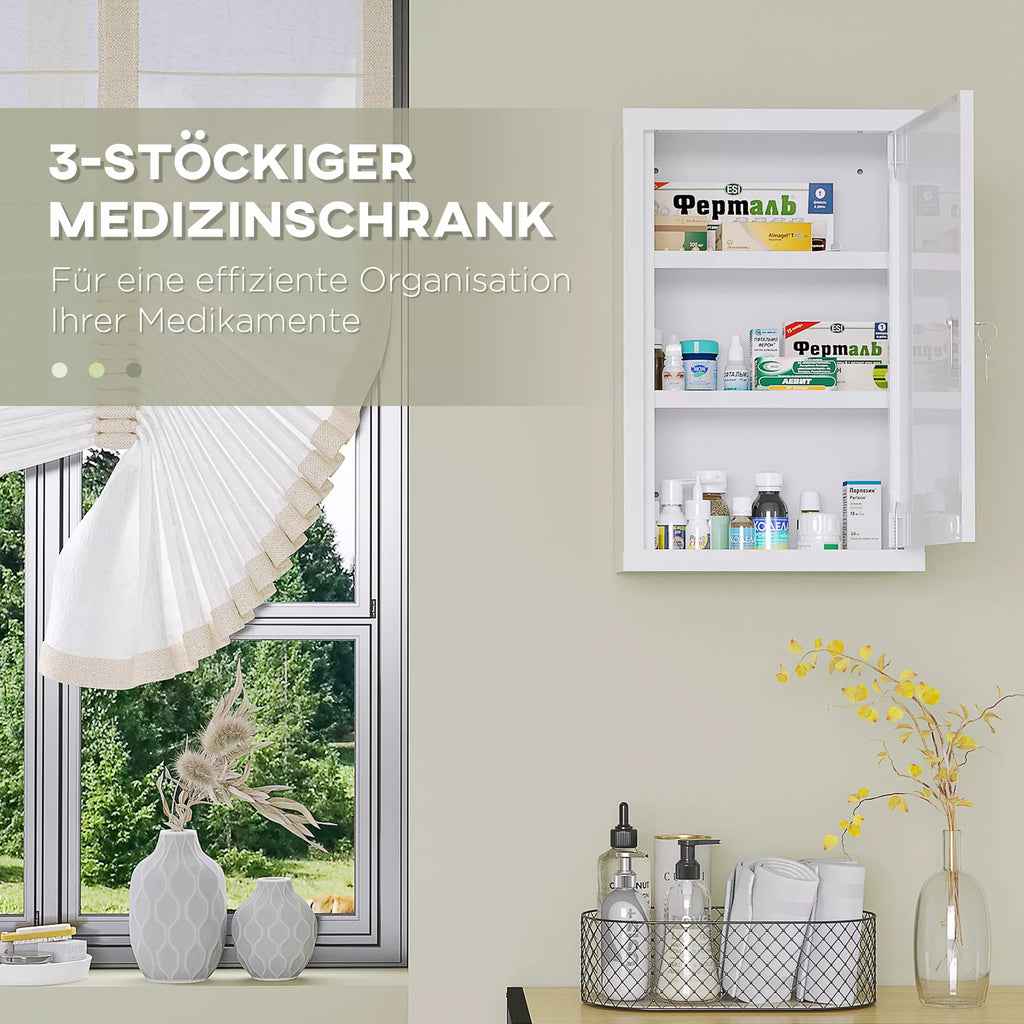 Medicinos spintelė, užrakinama, lentynos, plieninis korpusas, 30x14x46 cm, balta
