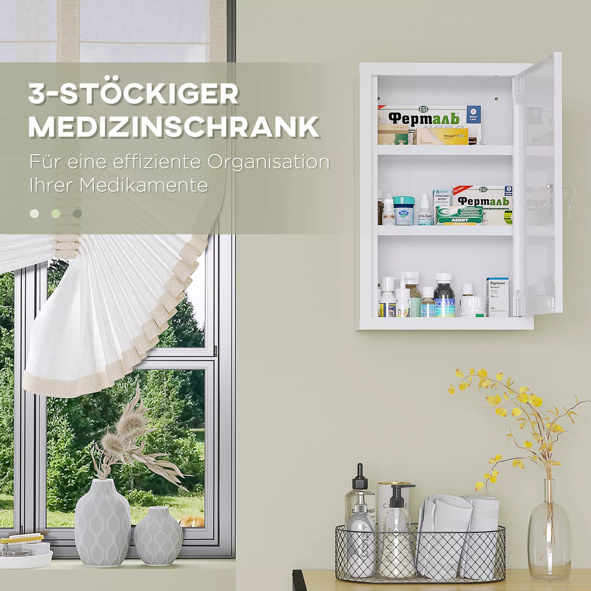 Medicinos spintelė, užrakinama, lentynos, plieninis korpusas, 30x14x46 cm, balta