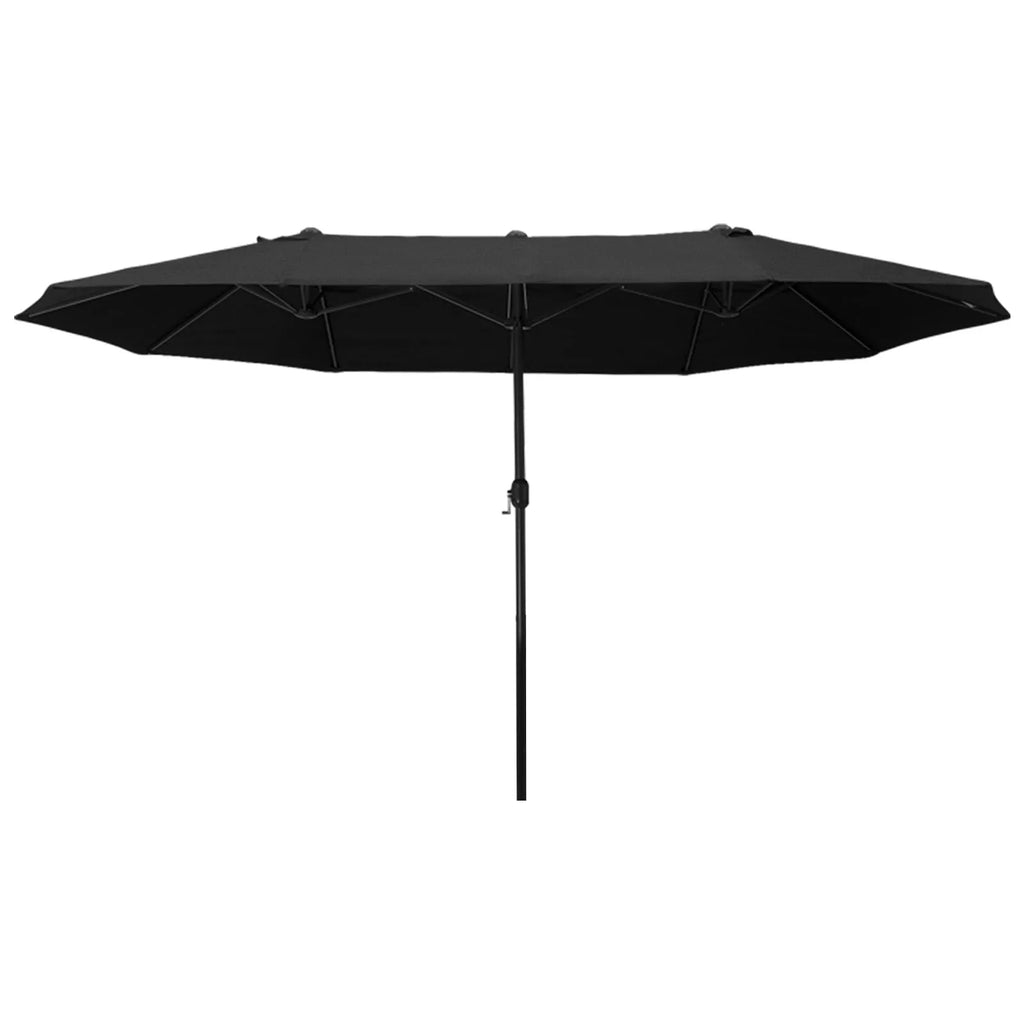 Dvigubas skėtis nuo saulės 455 x 270 cm Sodo skėtis su rankine ovalios formos tvirta metaline strypu Turgaus skėtis Dvigubas skėtis nuo saulės Terasos skėtis Apsauga nuo saulės paplūdimyje, balkone, terasoje, sode Juodas