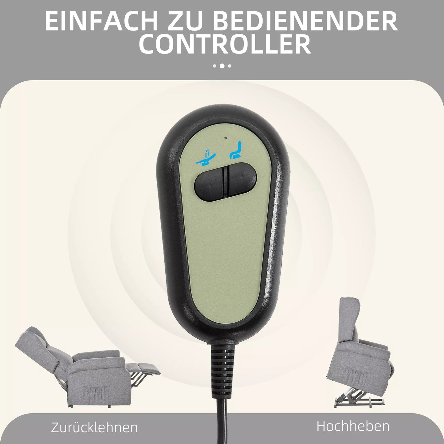 Relaksacinis fotelis su pagalba atsikeliant, atlošimo funkcija, iki 200kg, 72,5x94x109cm, Pilkas