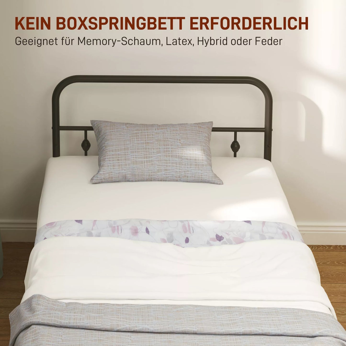 Viengulės lovos rėmas iš metalo, lengvas surinkimas, su triukšmą mažinančiais guminiais elementais, juoda HOMCOM