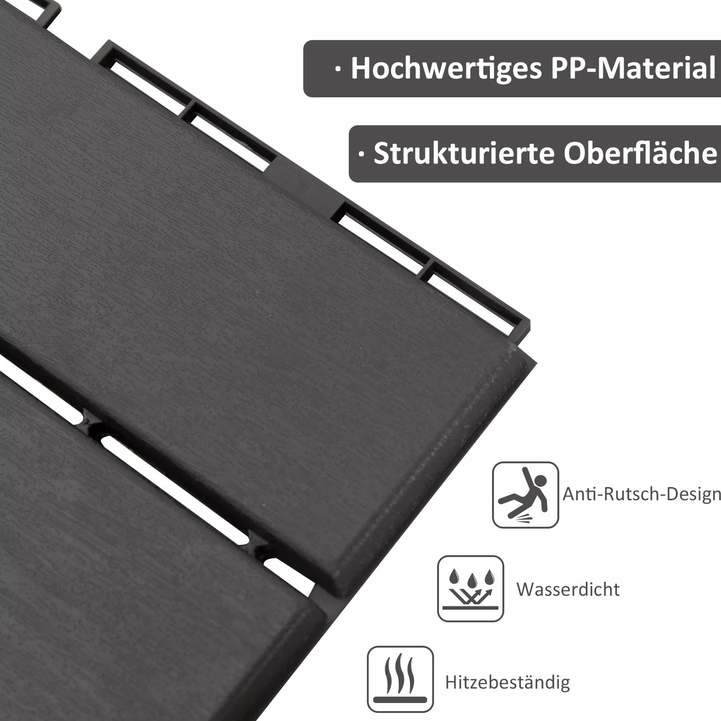 Terasinės plytelės 30 x 30 cm, 9 vnt., 0,81 kv. m., su jungiamąja sistema, drenažinės balkono plytelės, grindų danga, terasos ir balkono plytelės, juodos