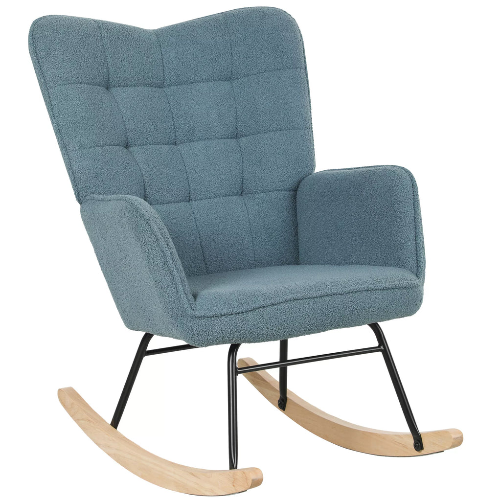 Sūpynės kėdė, ergonomiška forma, tikros medžio kojos, iki 120 kg, šviesiai mėlyna