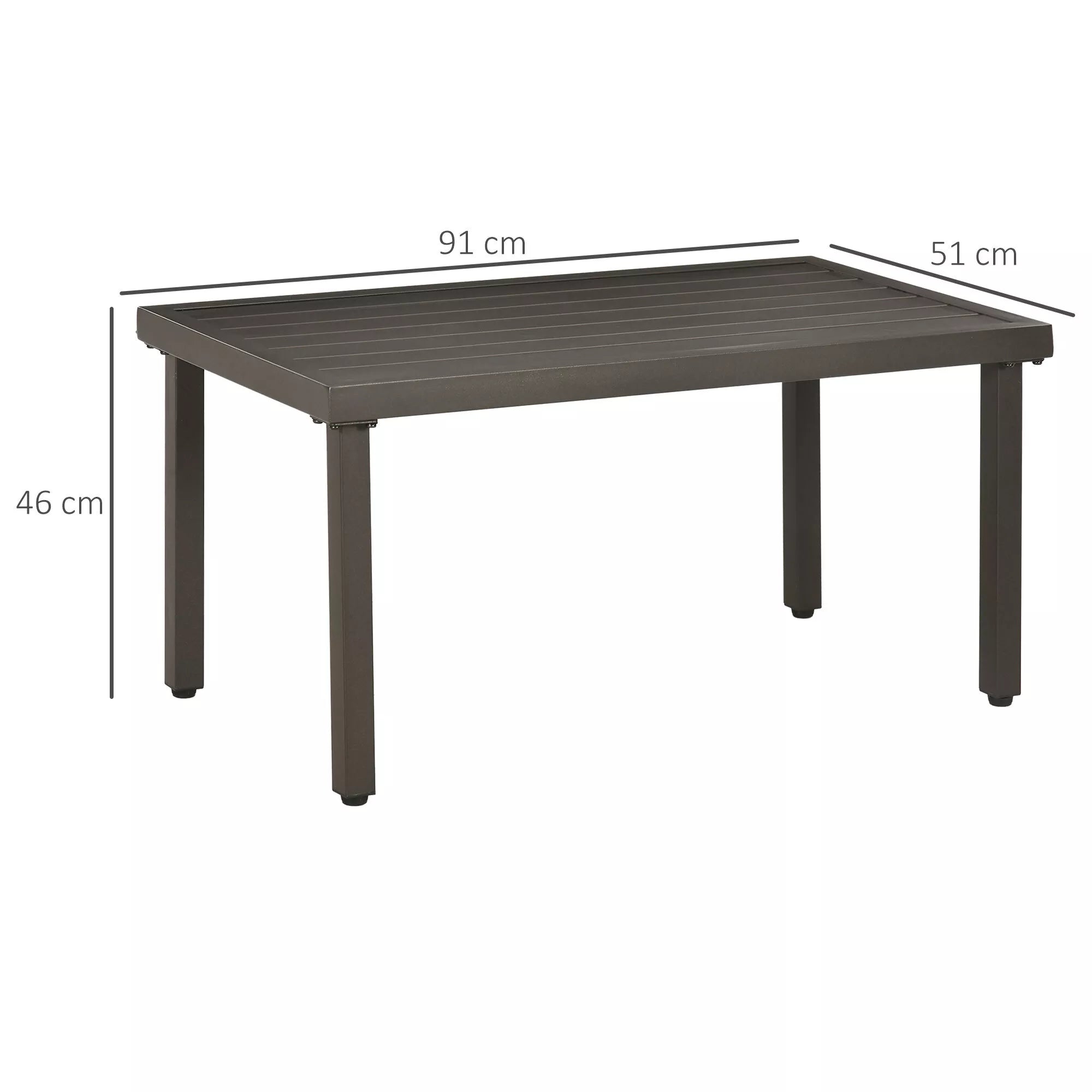 Sodo stalas, pagalbinis stalas, plieninis rėmas, rudas, 91 x 51 x 46 cm