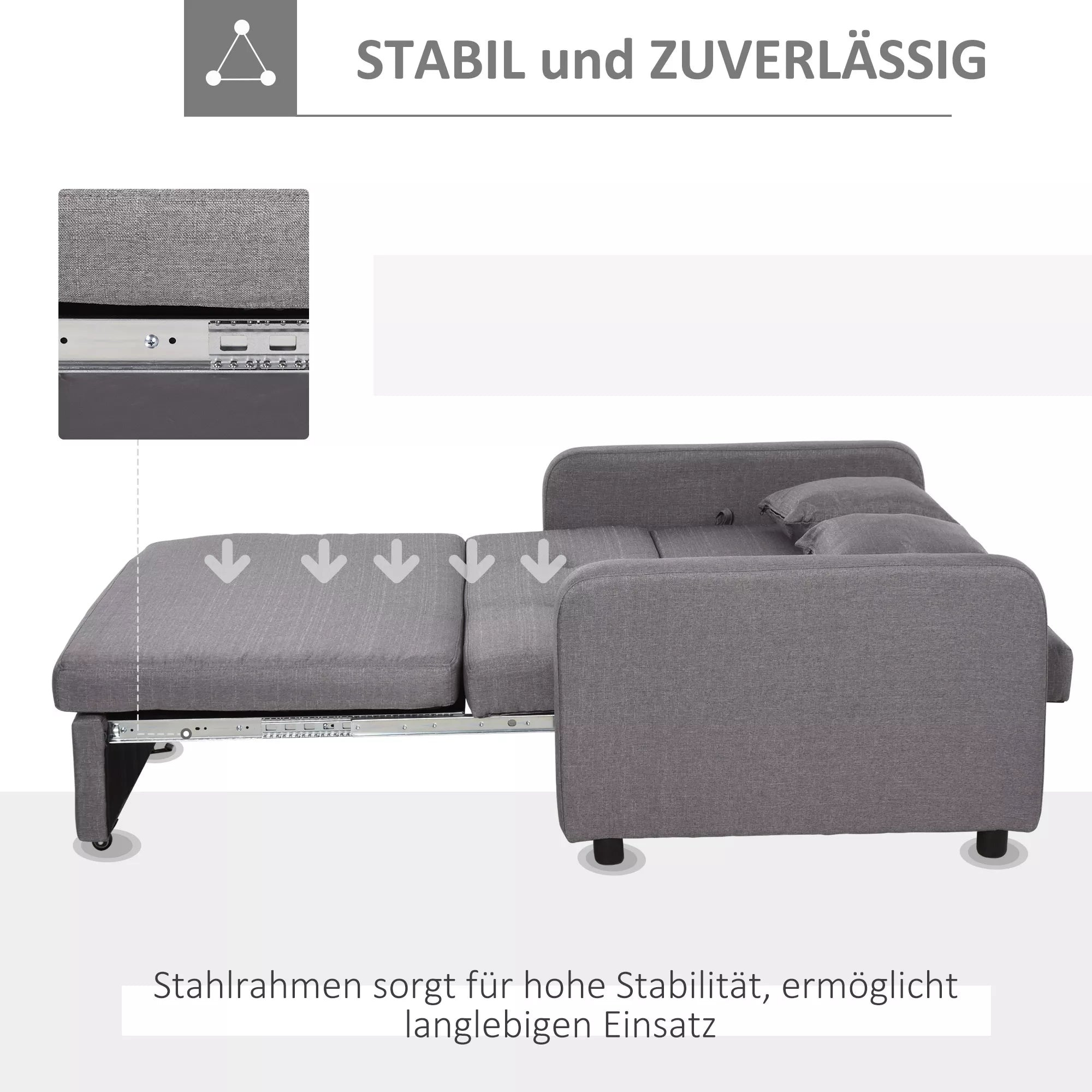 Dvivietė miegamoji sofa su daiktadėže, lengvai transformuojama, lankstus dizainas, pilka