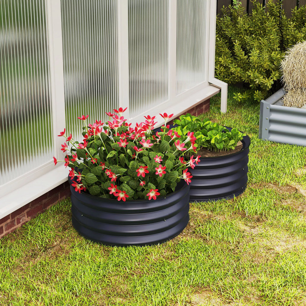 2 vnt. cinkuotos gėlių vazonų rinkinys, Ø60 x 30H cm Gėlių vazonai su atviru dugnu įvairiems augalams, tamsiai pilkos spalvos