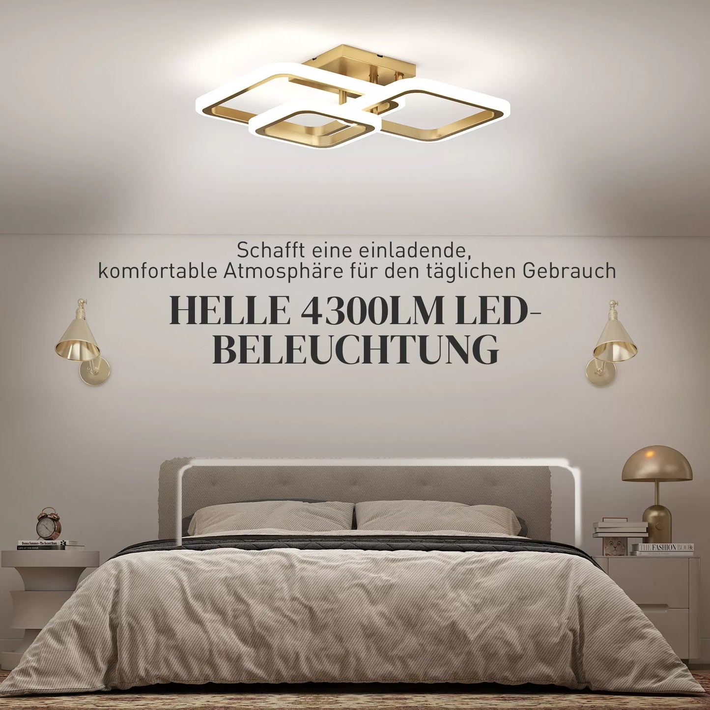 LED lubų šviestuvas 40W 4300LM 3500K/4500K/6000K, 3-kampė lubinė lempa svetainei, 48 x 46 x 13 cm, aukso spalvos