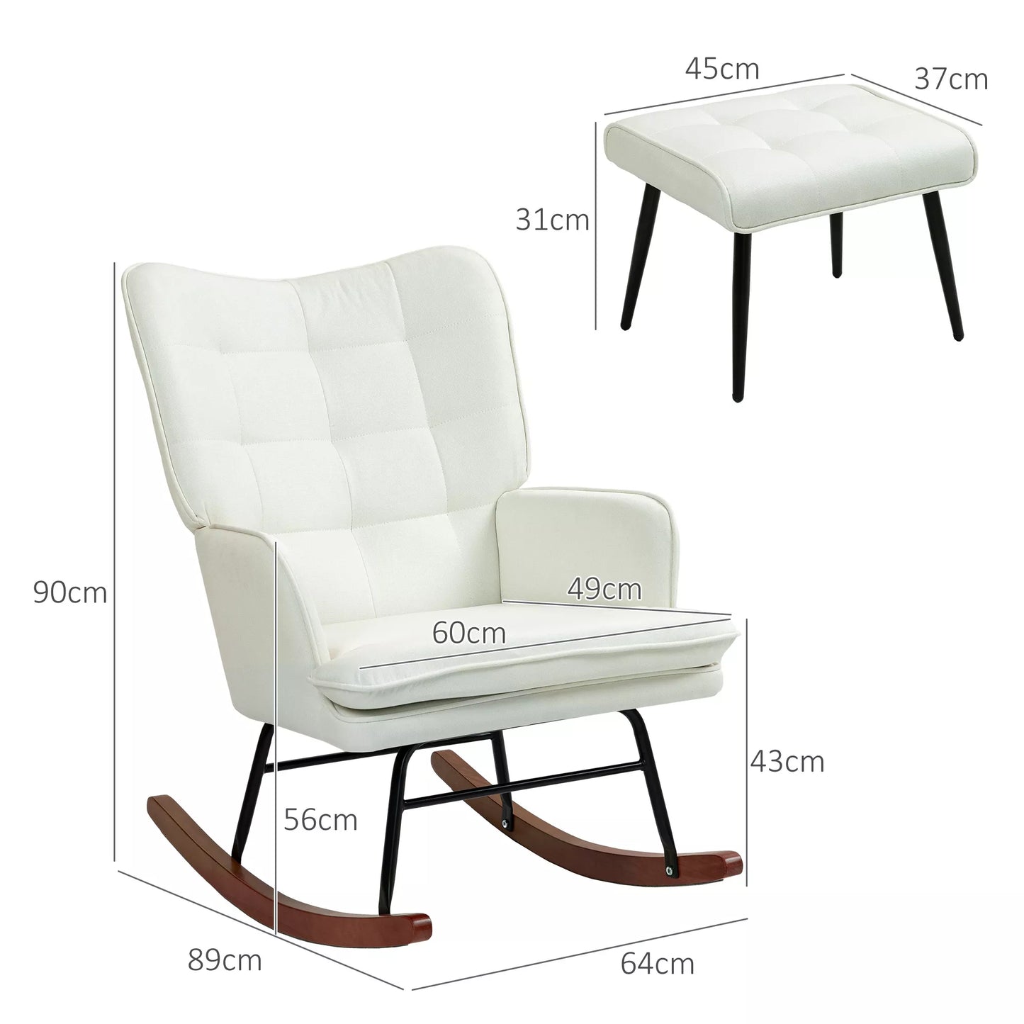 Supama kėdė su pakoja, švelnus supimosi mechanizmas, lininio audinio imitacija, 64 x 89 x 90 cm, kreminės baltos spalvos