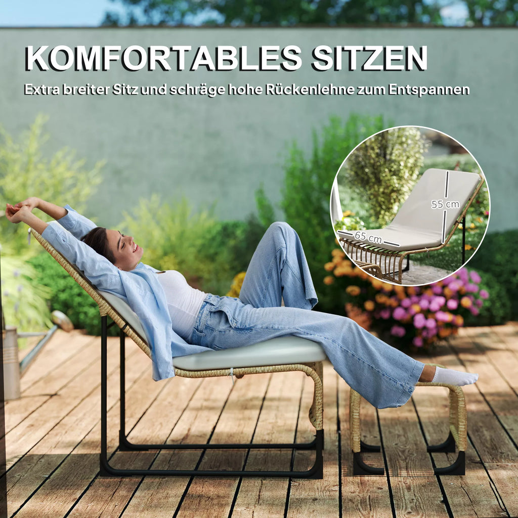 Rattan Relaxsessel su pėdų atrama UV atsparus sodo krėslas su pagalvėlėmis Juostos 65 x 93 x 80 cm Natūralus medis