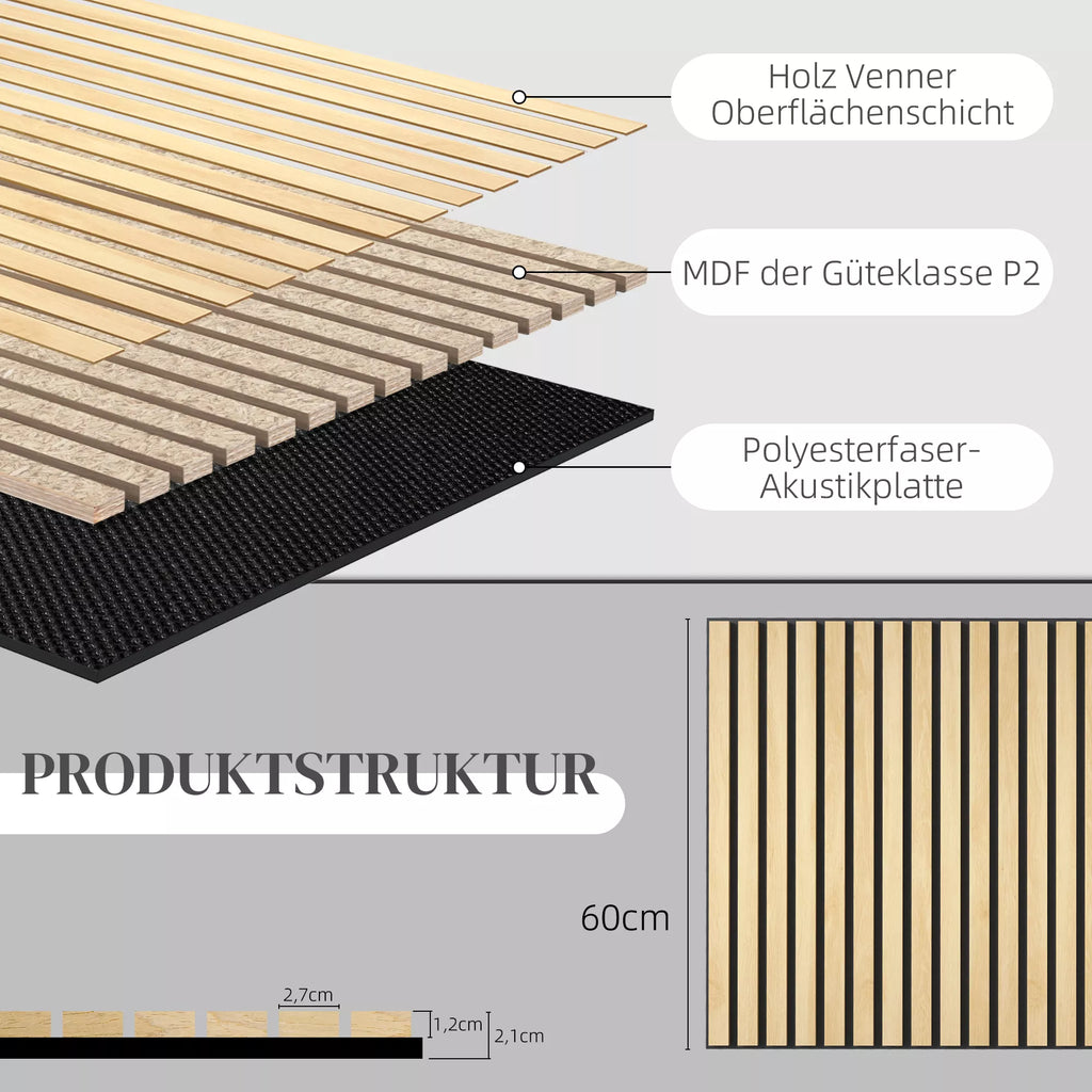 Akustinė plokštė, garso sugėrimas, DIY lamelių siena, MDF ir poliesteris, paprastas montavimas, ąžuolas