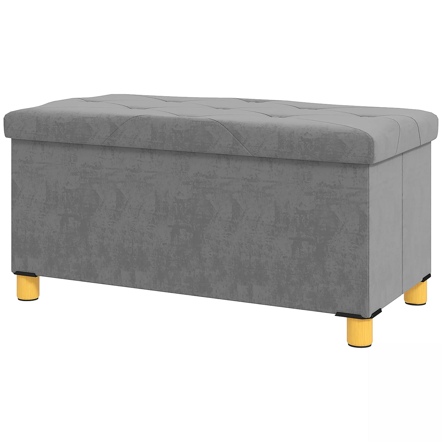 67 litrų laikymo suolas, su daiktadėže ir dangčiu, minkštas aksomo išvaizdos apmušalas, įvairioms patalpoms, pilkos spalvos