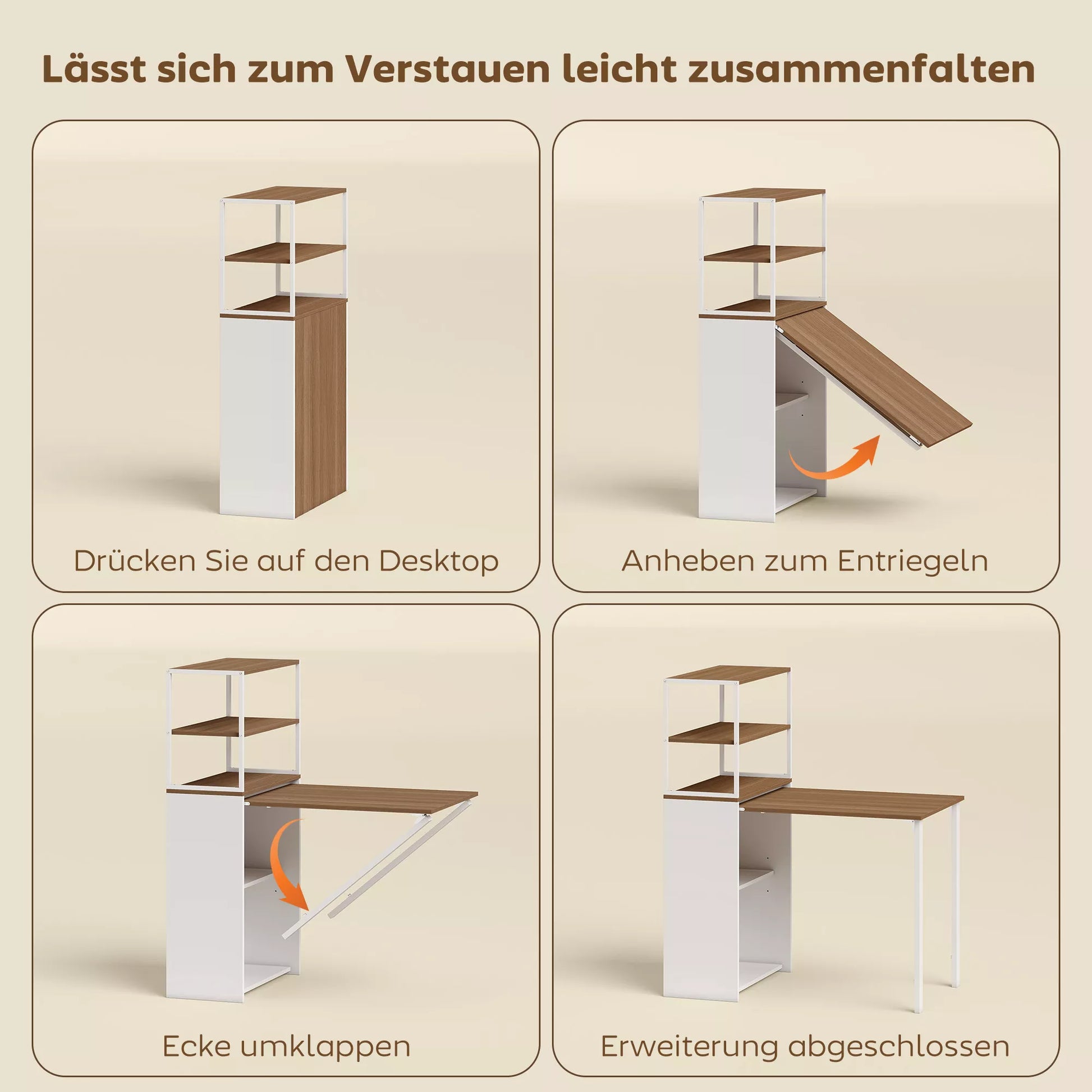 Rašomasis stalas Sulankstomas virtuvės stalas su 4 lentynomis Kompiuterio stalas Darbo stalas Nešiojamojo kompiuterio stalas 105 x 60 x 127 cm Natūralus medis