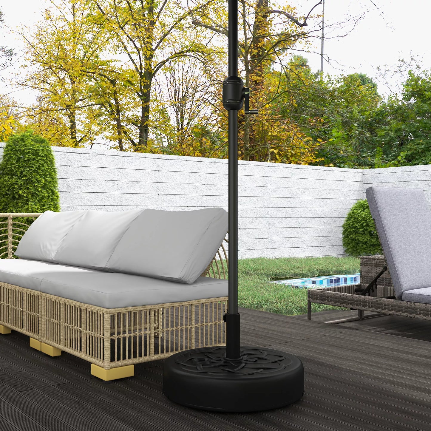 Skėčio pagrindas, plastikinis ir metalinis skėčio stovas, užpildomas vandeniu ir smėliu, Ø56 x 30,5H cm, juodas