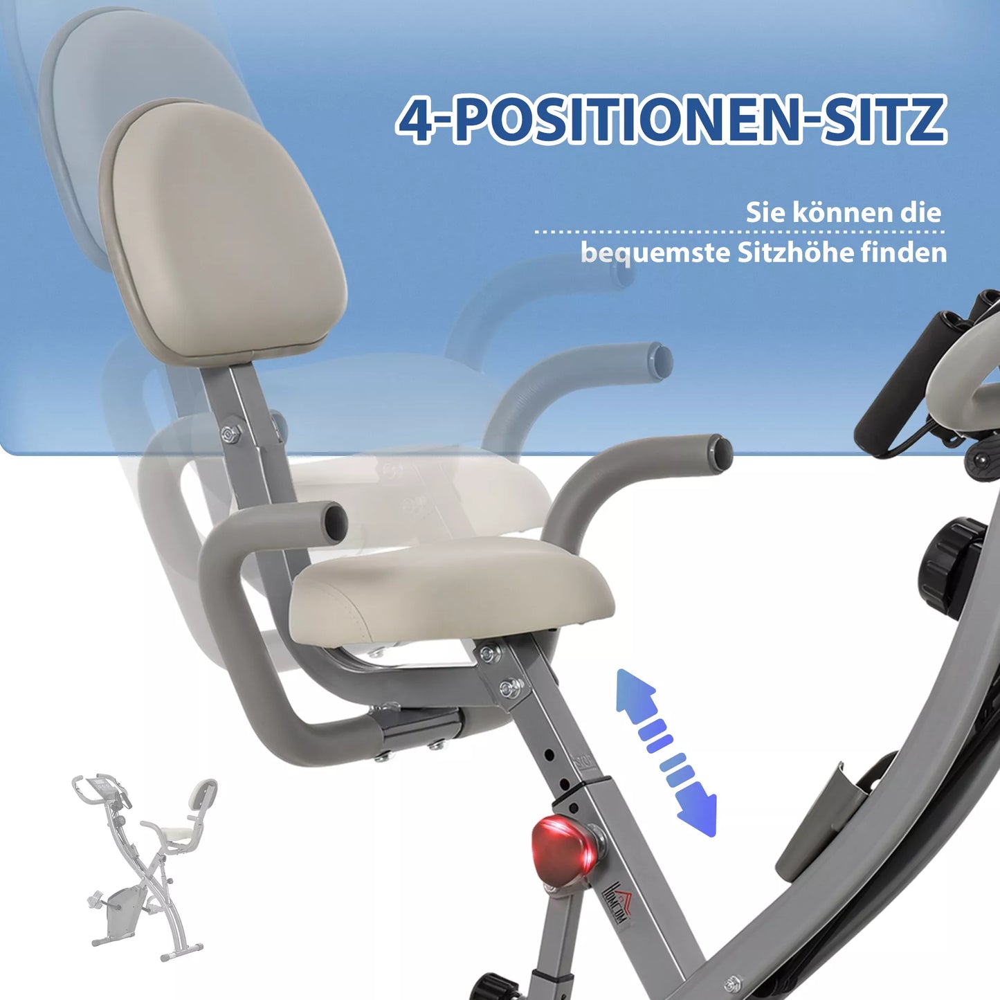 X-Bike 2-in-1 dviračių treniruoklis su LCD ekranu, širdies ritmo monitoriumi, sulankstomas namų treniruoklis su 8 pakopų magnetine varža, 1 poros pasipriešinimo gumos, plienas, pilka spalva, 105x48x118 cm