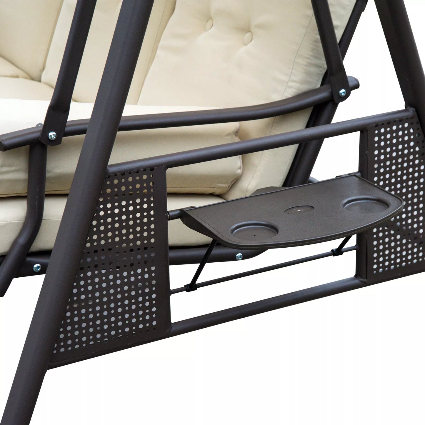 3 vietų "Hollywood" sūpynės su stogeliu, smėlio+rudos spalvos, 121x208x172 cm