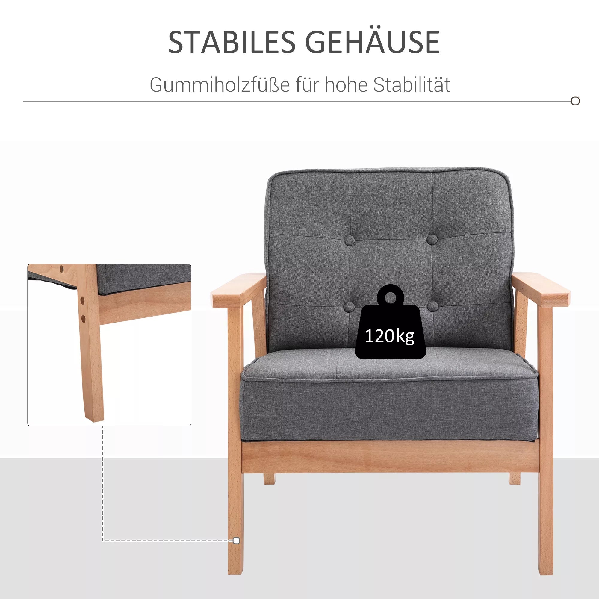 Atskiroji sofa Poilsio kėdė Minkšta kėdė su porankiais Medinis rėmas Linas Pilka 64,5 x 70 x 74 cm