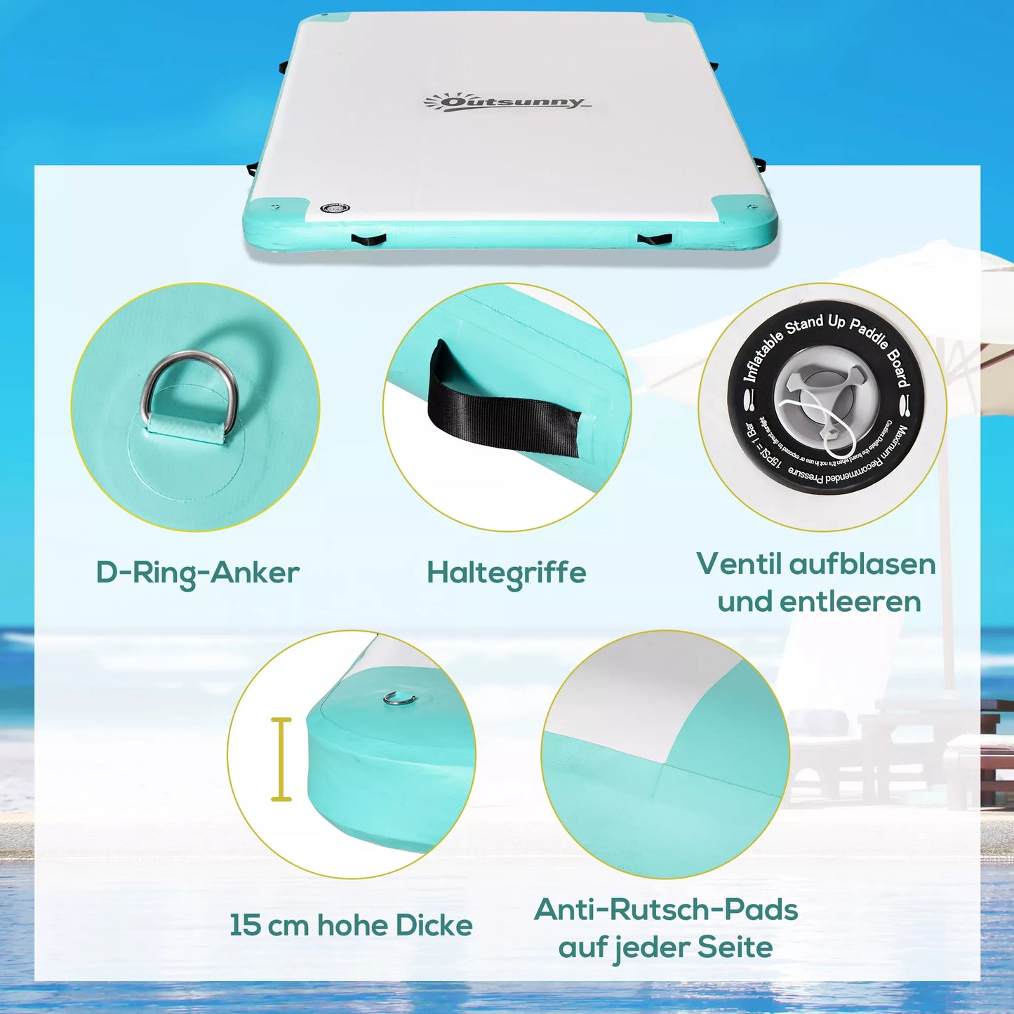 Oro čiužinys Baseinas Sulankstomas Plaukimo sala Pripučiamas vandens hamakas Neslystantis vandens čiužinys Baseino žaislas suaugusiems Plaukimo sala baseinui Ežerui 304 x 204 x 15 cm